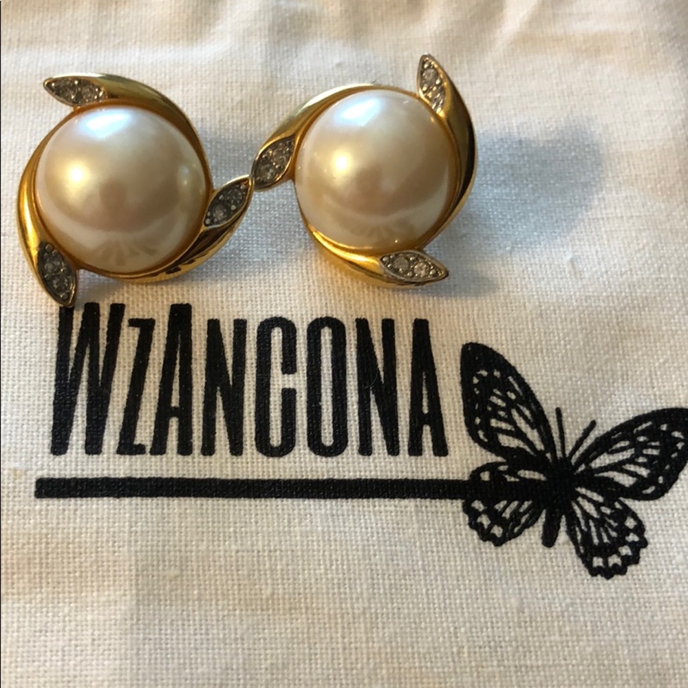 1950’s Tac Pearl Knot Stud Earrings rhinestones